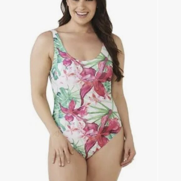 NEW Nicole Miller Studio Lagoon Floral Print Tank Swimming Swimsuit Suit Bathing - Picture 1 of 3